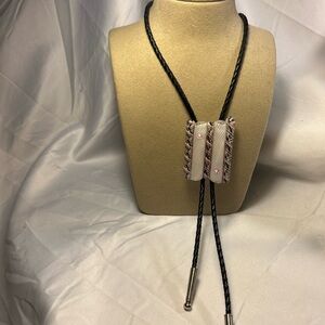 Handmade rectangular Venetian glass bead Bolo Western Style braided leather cord